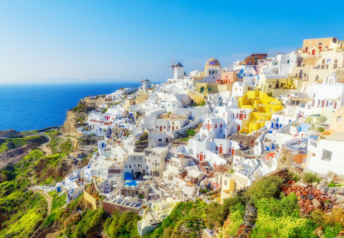 White villages of Oia above the Aegean Sea, Santorini, Greek islands